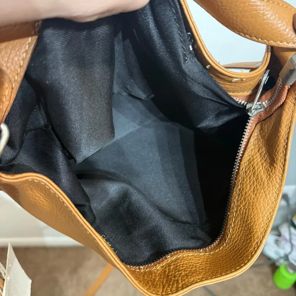 Giulia Massari Cognac Leather Hobo Shoulder Bag NWT Slouchy Purse